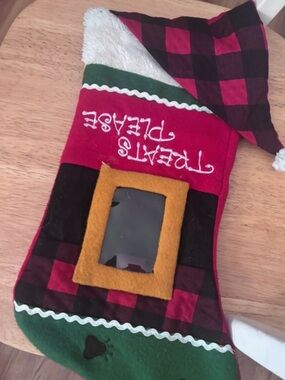 Plaid Red and Green Holiday Stocking - Treats Please pets
